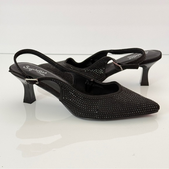 Seychelles Black Studded Slingback Heels Kitty Size 8 - Picture 1 of 11